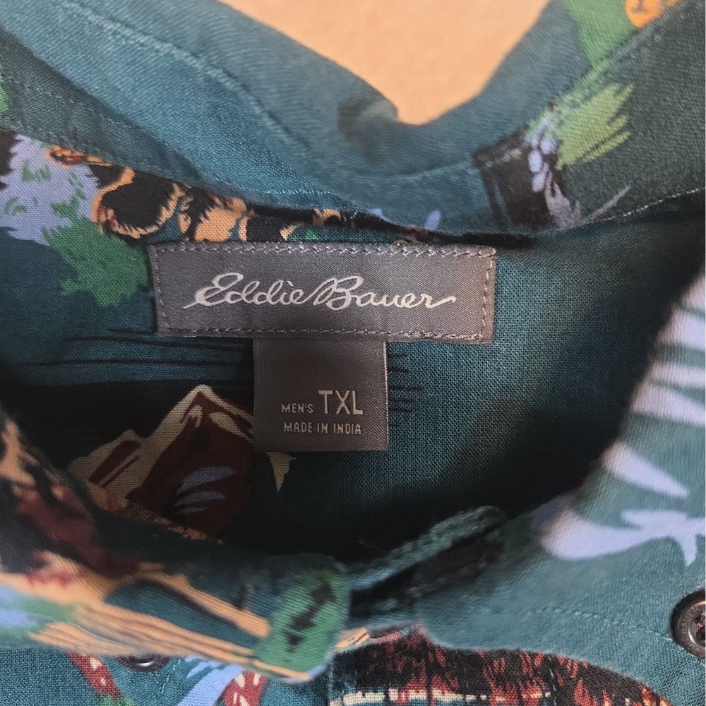 Eddie Bauer Men's TXL Camp Shirt Hawaiian Print Button Up Short Sleeve - Picture 4 of 8
